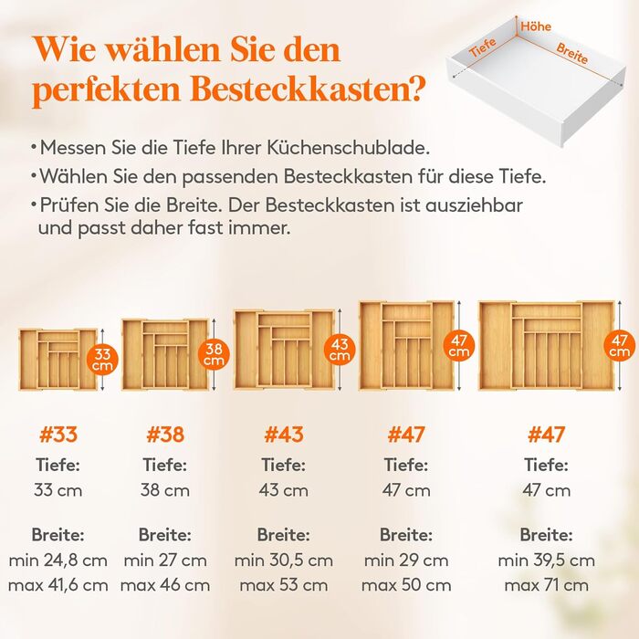 Органайзер для столових приборів Lifewit в шухляду, бамбуковий, 33x25-42x47 см, висувний лоток для ложок, виделок, ножів