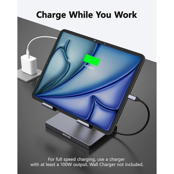 Хаб-станція для iPad Pro/Air M5/M3/M4 з USB-C, 9-в-1: HDMI 4K, RJ45, SD/TF, 3 USB 3.0, 3.5mm Audio, для Samsung Tablet