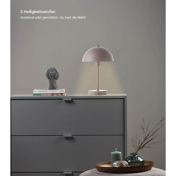 LED настільна лампа Mokebo® 'Leuchtturm' – бездротова, акумуляторна, диммер, USB-C, ретро, металева, тепле світло (Taupe)