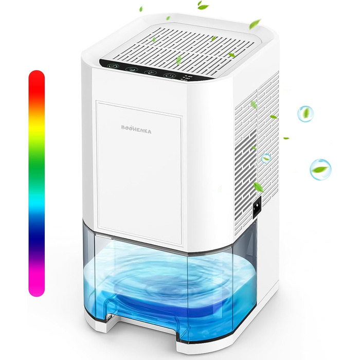 Electric Dehumidifier, 1200ml Room Dehumidifier for Home, Small Dehumidifier with Automatic Defrosting for Basements and Bathrooms, 7 Colors Light Dehumidifier with Timer - Against Moisture, Night Mode