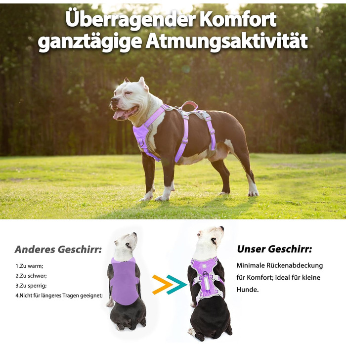 Нашийник для собак Huntboo, великих порід, анти-вислизання, світловідбиваючий, водонепроникний, регульований, для прогулянок та бігу (L, фіолетовий лаванда)