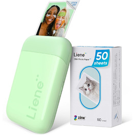 Портативний фотодрук Liene Pearl K100 Mini для смартфонів (5x7 см) - з 50 аркушами Zink фотопаперу з клейкою основою, Bluetooth, 300DPI, сумісний з iOS & Android, вбудований акумулятор, білий/зелений