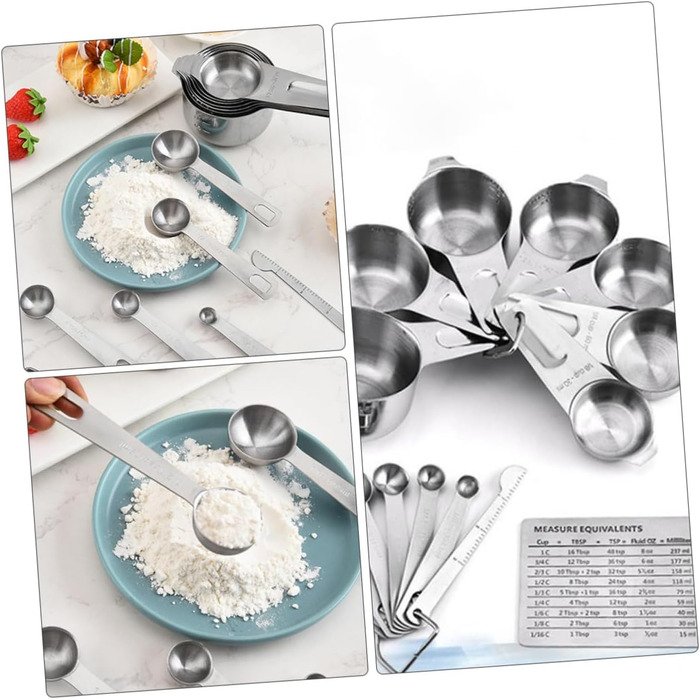 15 Measuring Spoon Conversion Table Kitchen Gadgets Bowls Measuring Cups for Baking Measuring Cup Set Portable Rice Spoon Kitchenware Stainless Steel Silver