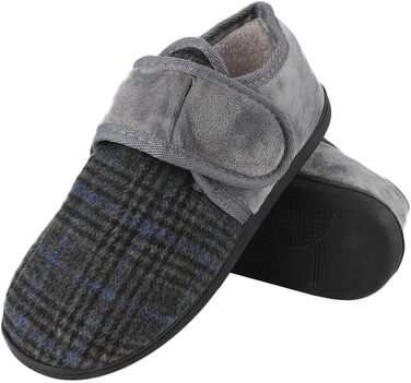 Теплі халапи для чоловіків TIESTRA з флокуванням, для діабетиків, широка нога, з фетрової в'язки, з підошвою з піною Memory Foam, з застібкою-липучкою, розмір 41-47 (Смужки сірого кольору, 46 EU)