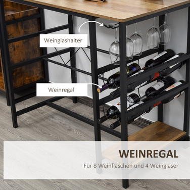 HOMCOM Bar Table Set with 2 Bar Stools, 3-Piece Kitchen Counter Table Set with Small Footprint, Steel, 108x60x95 cm in Natural and Black
