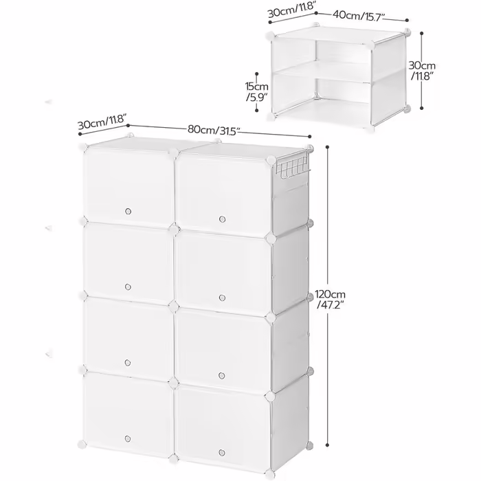 HOOBRO 8-Tier Shoe Rack, Shoe Cabinet, for 32 Pairs of Shoes, 40 x 30 x 30 cm per Compartment, Slim, with Doors, Plastic, for Living Room, Bedroom, Hallway, Entrance, White EWT28SC01G1