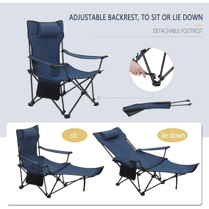 Набір кемпінгових стільців WOLTU 2 шт. з підставкою для ніг, блакитний - пляжний, рибальський, складаний стілець з підсклянником та сумкою для зберігання