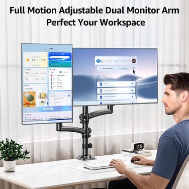 Кріплення для монітора MOUNTUP - 2 монітори, 13-32 дюйми, регульоване, VESA 75/100mm, 2-10 кг, EU6016B