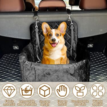 Автокрісло для собак, 40x40x35 см, чорне. Підходить для маленьких та середніх собак. З двома ременями кріплення.