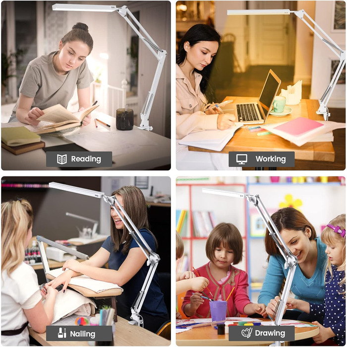 Лампа настільна SKYLEO з регулюванням яскравості - настільна лампа з кліпсою, захист очей, 3 режими, 10 рівнів яскравості, чорна