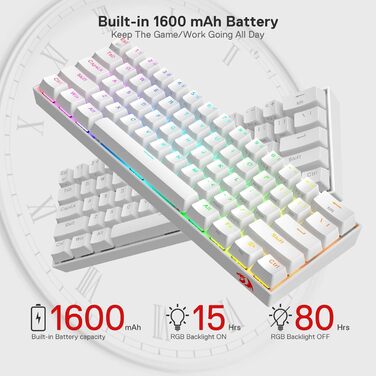 Redragon K530 Pro Draconic - Механічна ігрова клавіатура 60% з RGB підсвічуванням та Tactile brown перемикачами (61 клавіша, Hot-Swap, Bluetooth/USB, Windows/Mac/Android)
