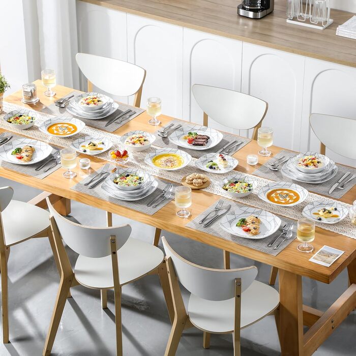 VEWEET Сервіз столовий 'Serena' з порцеляни, 24 елементи | 6 тарілок для сніданку, десерту, їжі та супу | Сервіз для 6 осіб, ресторану, сім'ї, білий