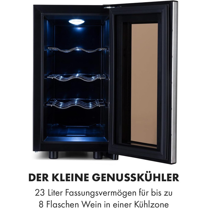 Витримайте вино з комфортом: Витримайте вино Klarstein Reserva Slim Uno – компактний винний холодильник на 8 пляшок, 23 літри, чорний