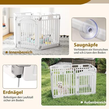 Льоток для цуценят COSTWAY з 6 панелей, білий, 80 см, для дому та вулиці