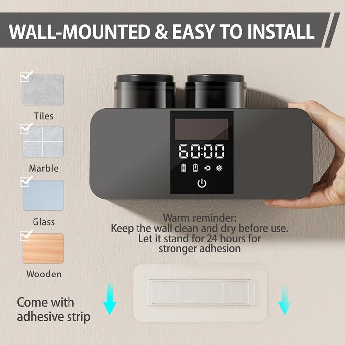 Toothbrush Cleaner and Wall-Mounted Toothbrush Holder, Cleaning and Air-Drying, LED Smart Screen and Timer Function, Rechargeable, Wireless, Toothbrush Holder for Bathroom (Black)