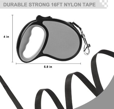 Висувна поводок для собак, 5 м, для собак маленьких та середніх порід до 25 кг, антизаплутування, міцний нейлоновий поводок (рожево-білі крапки) (сірий)