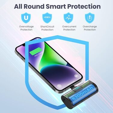 Портативний зарядний пристрій (Power Bank) 5200mAh з дисплеєм LCD для iPhone, Android. Швидка зарядка 20W PD 4.0A. Компактний, чорний