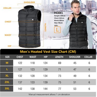 Електрична гріюча жилетка для чоловіків з 6 зонами обігріву, USB, для осені, зими, чорна XXL
