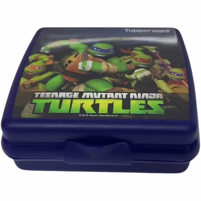 Tupperware Sandwich Box Storage Box Lunchbox Square with Hinge and Latch (dark blue with Ninja fighters)