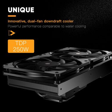 Кулер для CPU TZMRIT KF200 з 2 тепловими трубами, RGB LED, чорний, 9 см, 2200 RPM, для LGA115X/1200/17XX/1366, FM1/FM2/AM2/AM3/AM4/AM5