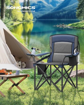 Крісло складане SONGMICS для кемпінгу з підсклянником, блакитне (до 205 кг)