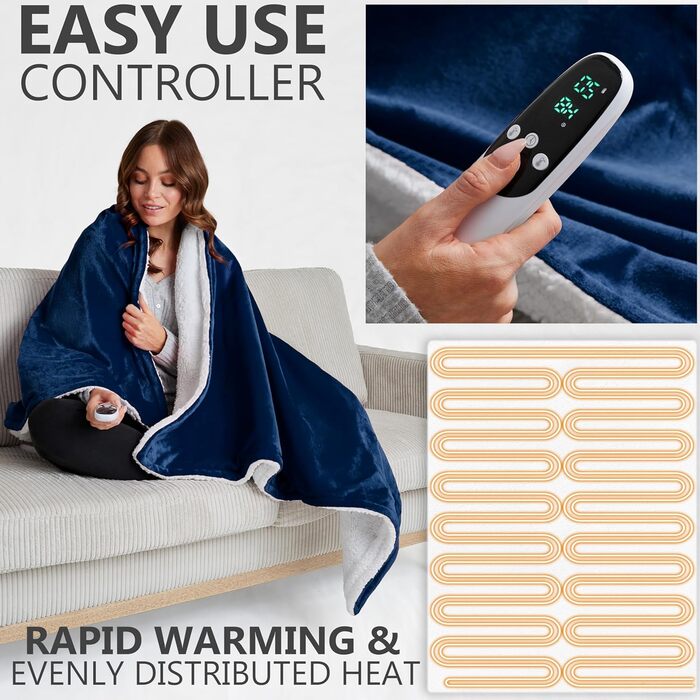 Електрична ковдра Kingsize König EU, м'яка Sherpa Fleecedecke, 230x265 см, 9 режимів нагріву, таймер 12 годин, тепла ковдра - подарунок