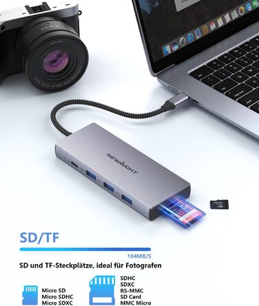 Док-станція для ноутбука Newmight з двома HDMI, підтримка 2 моніторів 4K, Ethernet 1 Gbps, PD 100W, 3 USB 3.0, SD/TF Reader, USB-C, сірий (HP/Dell)