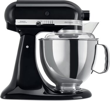 Кухонний комбайн KitchenAid Artisan з нахиленою чашею, тістоміс, 5 насадок, 2 чаші з нержавіючої сталі, 4.8 л, Onyx Black