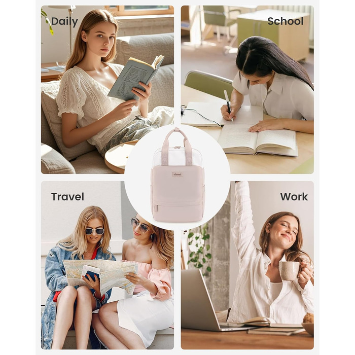 Рюкзак для ноутбука LOVEVOOK, 15.6 дюймів, жіночий, для школи/університету, подорожей, робочі будні. Водостійкий, елегантний, для дівчат-підлітків. Колір: бежево-рожевий