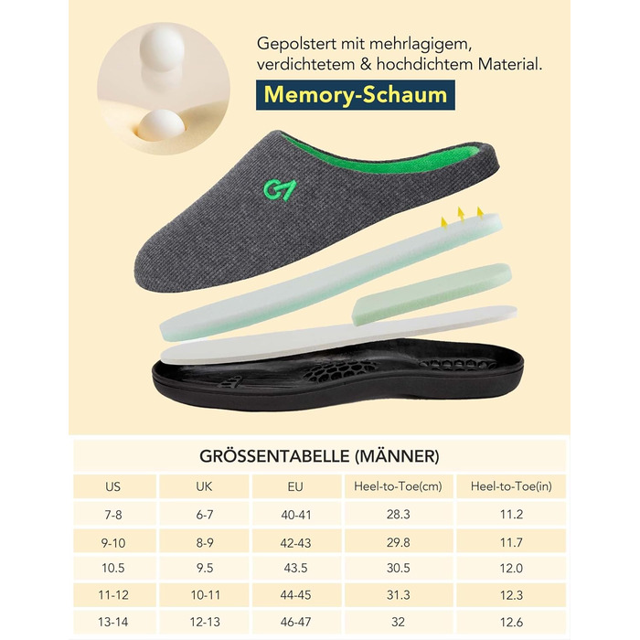 Чоловічі халапи VeraCosy з пам'яті піни, двоколірні, 44/45 EU, зелені