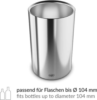 alfi SECCO, stainless steel bottle cooler for 0.70 to 1l bottles, wine, sparkling wine. Keeps drinks cool without condensation or ice cubes, ensuring chilled drinks to the very last drop. Dishwasher-safe, BPA-free (Polished stainless steel, cylindrical)