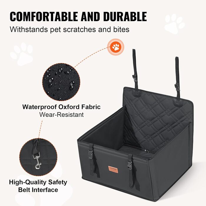 Автокрісло для собак VEVOR: водонепроникне, з підставкою, з лебідкою, чорне, до 22 кг