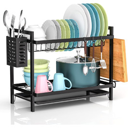 Dish Drying Rack, Dish Basket, Dish Drying Rack for Dishes, Dish Drying Stand, Dish Drying Rack for Countertop Sink Organizer (White) (Two-Tier)