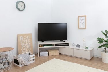 Iris Ohyama TV Furniture, TV Stand, TV Bench, TV Mount for Screens up to 43 inches, 4 Shelves, Extendable, Contemporary, Bedroom, Living Room - TV Cabinet - SAB-100 - White Oak