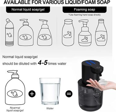 Автоматичний диспенсер для рідкого мила Cuteefun, 400 мл, сенсорний, індикатор заряду, 4 рівні дозування, для ванної, кухні, чорний