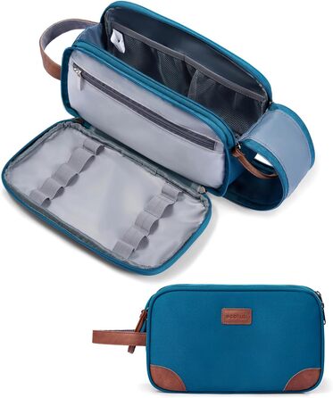 Чоловіча дорожня косметичка Ecohub, водонепроникна, з відділенням для мокрого одягу, з ремінцями, з перероблених матеріалів, з двома блискавками (синьо-зелена)