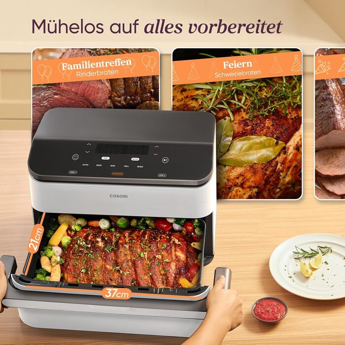 Фритюрниця COSORI Dual Blaze TwinFry 10L з 2 камерами, 4 нагрівальними елементами та регулюванням температури до 240°C (кремово-білий)