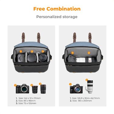 Сумка для камери K&F Concept: фотосумка для дзеркальної/DSLR камери, сумка для фотографа з відділеннями для об'єктивів та аксесуарів (чорно-коричнева)