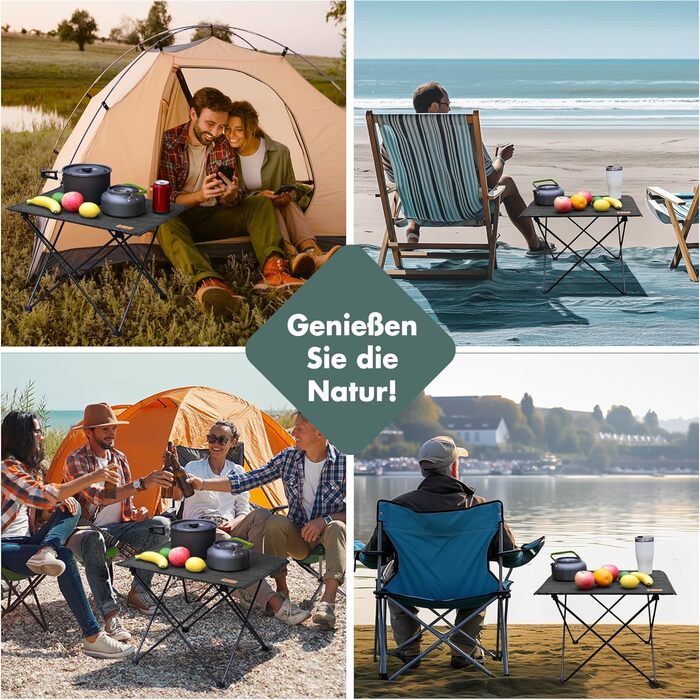 Стіл для кемпінгу VILLEY складний, з алюмінію та Оксфордської тканини, 25 кг, з сумкою, для відпочинку на природі, кухні та риболовлі, чорний