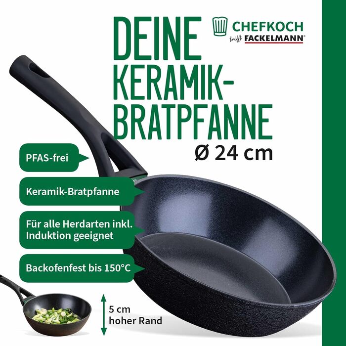 Grill-сковорода FACKELMANN Chefkoch Hamburg керамічна 28 см з антипригарним покриттям (алюміній, для всіх плит, духовки)
