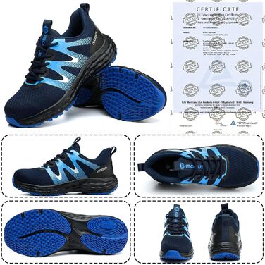 Черевики робочі ISOOUS для чоловіків та жінок. Безпекові черевики з металевим капаком, антиковзаючі, дихаючі, спортивного стилю (47 EU, Синій)