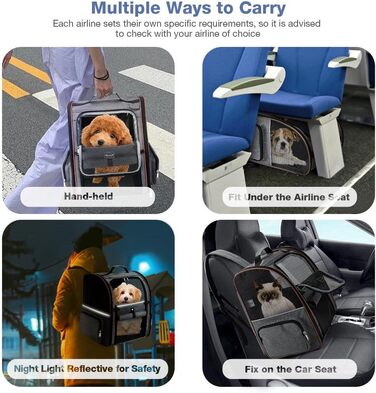 Розширюваний рюкзак для кота/собаки, до 8 кг, сірий. Рюкзак-переноска для тварин з безпечною шнуркою та підстилкою, 32 x 28 x 42 см