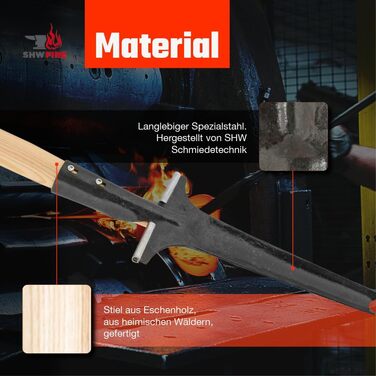 SHW-FIRE Professional Weed Puller with 82cm Ash Wood Handle - Hand-forged with Practical Step