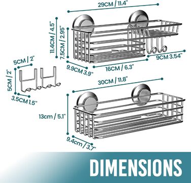 Дзеркальна поличка для душу TAILI Rostfrei без свердління з присосками (2 шт., срібло)