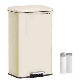 Відро для сміття SONGMICS 40 л, сталеве, з м'яким закриттям, з мішками, пісочно-бежеве (LTB540A02)