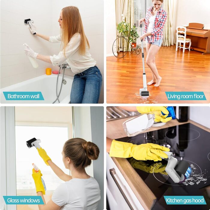 Roller Electric Cleaning Brush - 2-Speed Options, Waterproof, Cordless Electric Cleaning Brush with 4 Versatile Brush Heads and Extendable Handle