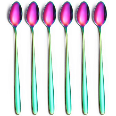 Набір ложок для лате макіато, 6 шт., 19.8 см, нержавіюча сталь. Ідеально для кави, коктейлів, десертів