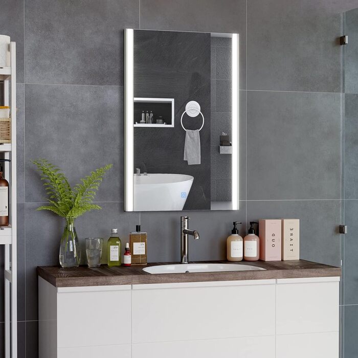 Дзеркало для ванної кімнати CLIPOP з підсвічуванням LED, сенсорне управління, IP44, 3 кольори світла, 40x50 см