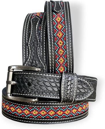 Чоловічий шкіряний ковбойський ремінь Daniel's Artplanet з перлами, ручної роботи, 3,8 см, чорний (підходить для джинсів 46)
