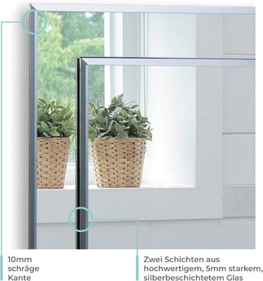 Сучасний прямокутний дзеркало для ванної кімнати, 50x40 см, з закругленими краями, настінний, 2 шари скла